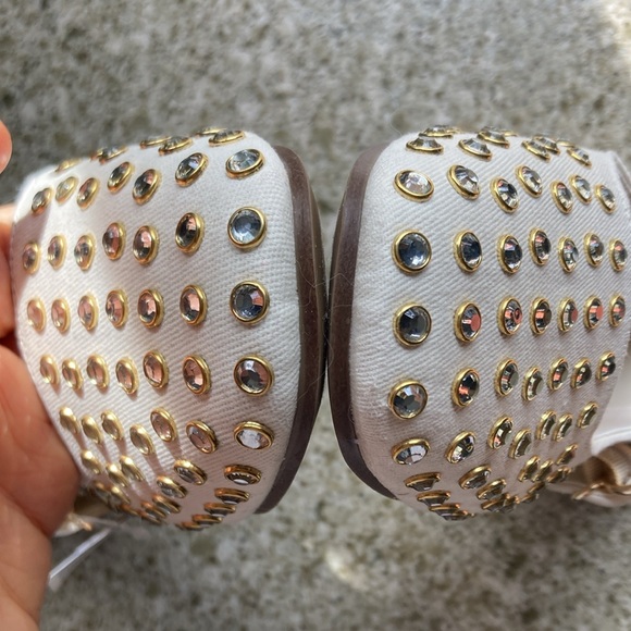 Camila Coelho Princess Cream Studded Mary Jane Flats Canvas Jewel Embellishments - Picture 3 of 11